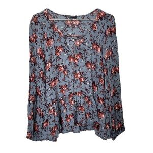 American Eagle Outfitters blue floral keyhole flowy ruffle top size Large